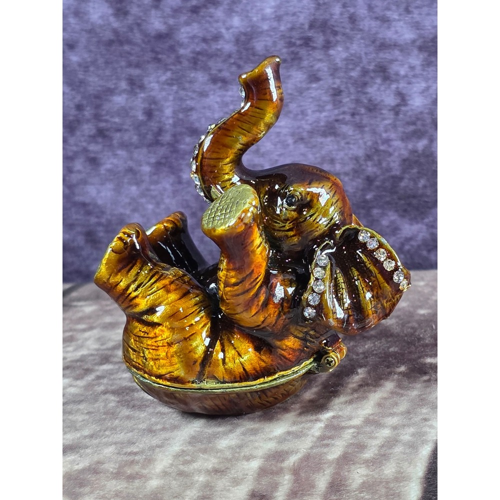 Elephant‎ Trinket Box Ring Holder Rhinestone Enamel Animal Figurine Decor